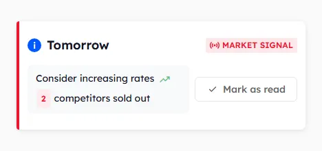 Signal: Consider increasing rates — 2 competitors sold out